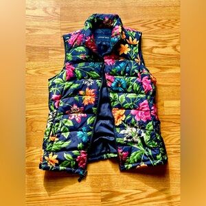 LANDS END FLORAL DOWN PUFFER VEST SMALL